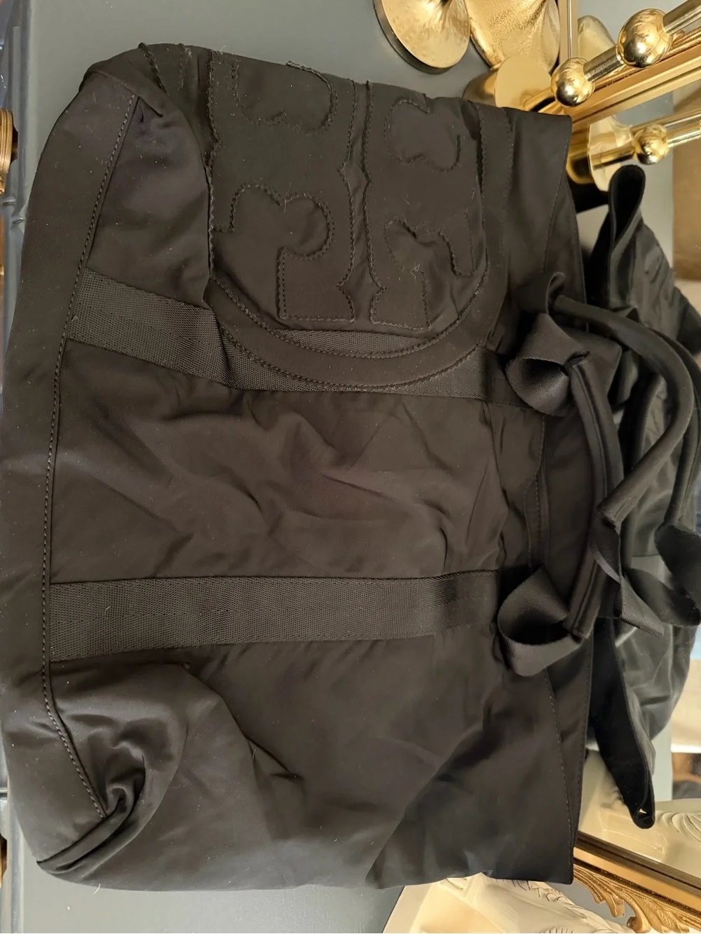 Black Tory Burch Tote Bag with Logo Embroidery